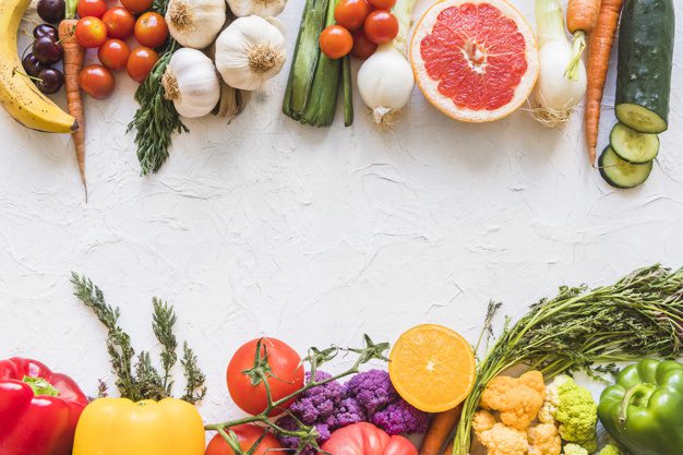 colorful healthy unhealthy food white textured