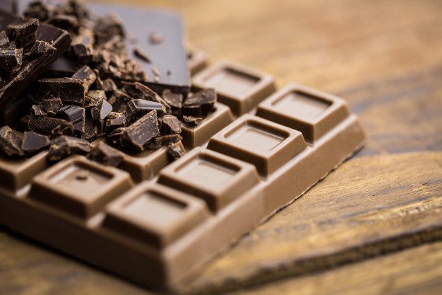 dark milk chocolate wooden table